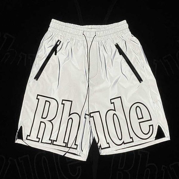 

casual long string reflective heavy fabric rhude shorts, White;black