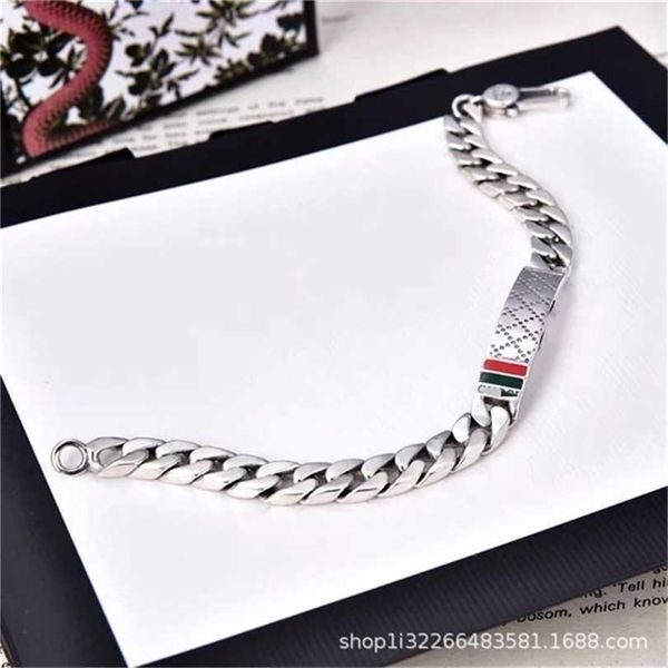 

2023 designer new fashion jewelry gujia s925 silver red green lingge rectangular enamel bracelet personality fashion men and women lovers ha, Black