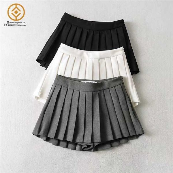 

quality fashion y9066-high culotte femme mini pleated skirt for women natural, Black;gray