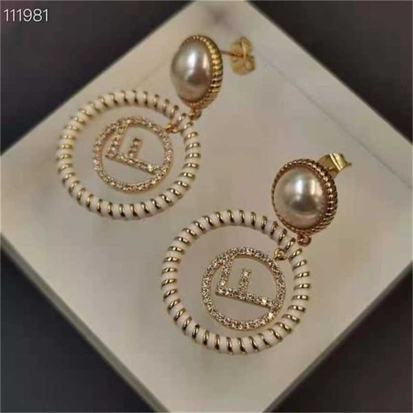 

2023 designer new fashion jewelry aoxing letter classic mini tassel pearl earrings simple diamond earrings, Golden