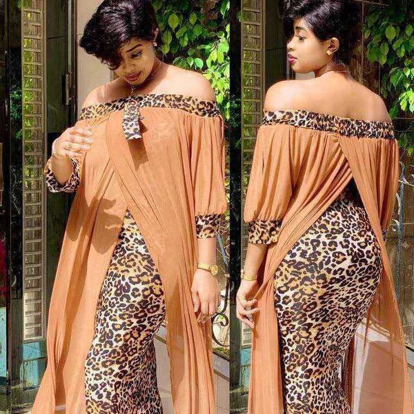

loose robe african large chiffon stitching floor length skirt leopard dress for women casual dresses, Black;gray