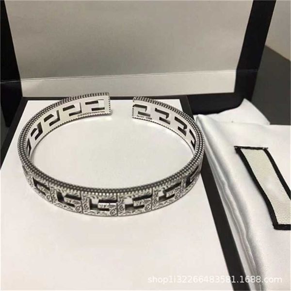 

2023 designer new fashion jewelry 925 hollowed out square letter couple thai silver made old hip hop fashion men's and women's bra, Black