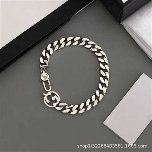 

2023 designer new fashion jewelry gujia 925 double thai silver hollow out interlocking tank cuban bracelet personalized fashion men's a, Black