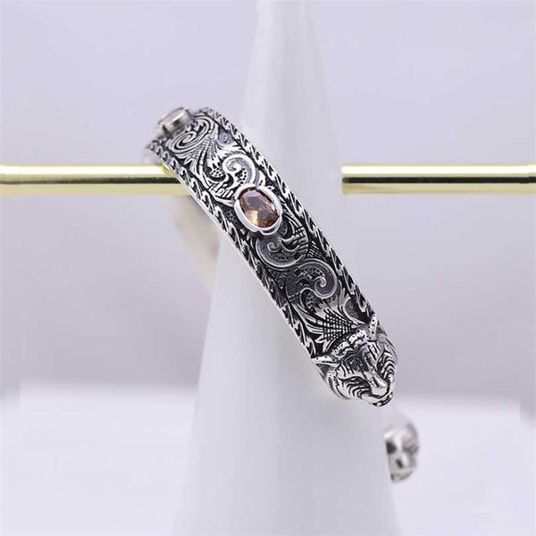 

2023 designer new jewelry tiger head inlaid stone bracelet pattern sterling silver lovers open bracelet trend benmingnian jewelry, Black