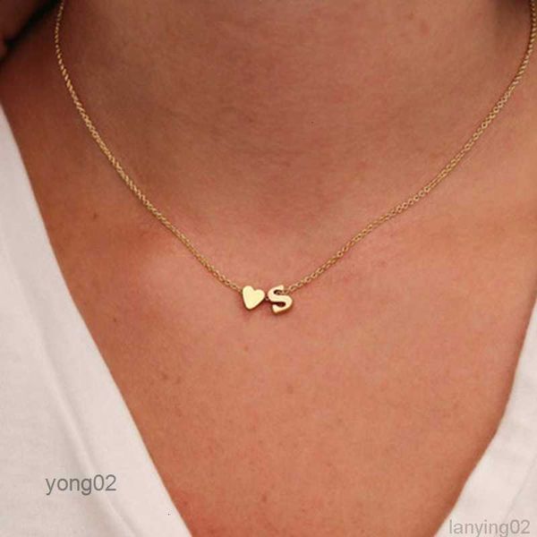 

fashion tiny heart dainty initial necklace gold silver color letter name choker necklaces for women pendant jewelry gift32uy
