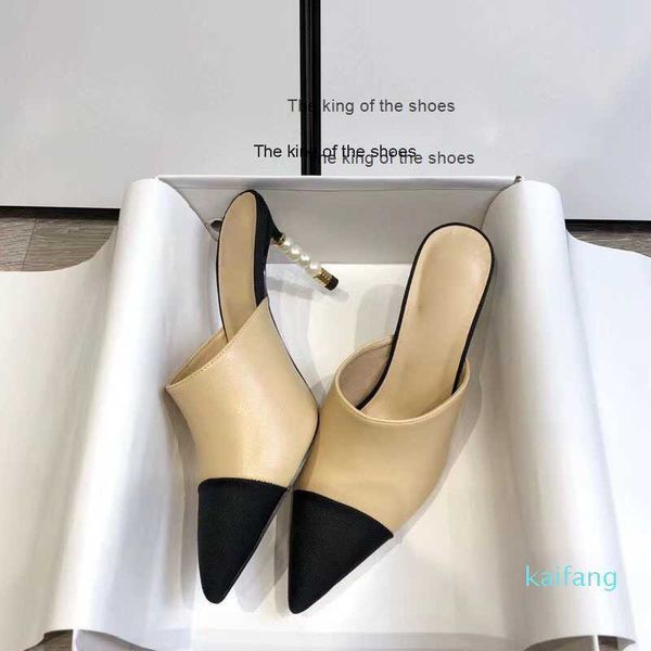 

slippersnew women's shoes ladies small fragrant wind stitching pearls with pointers fine with high heels delicate bag skates, Black