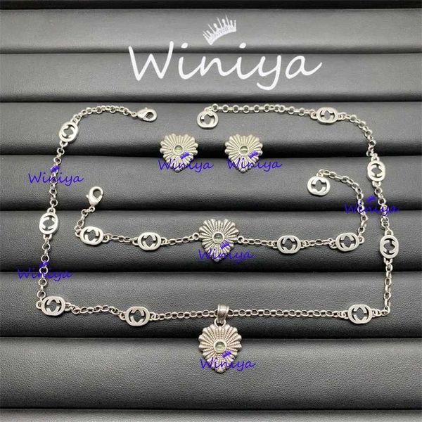 

2023 designer new g family suit/gujia new letter simple necklace bracelet earrings feminine jewelry, Silver