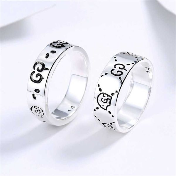 

2023 designer new jewelry ancient double family skull male and female couple pair ring ghost series, Silver