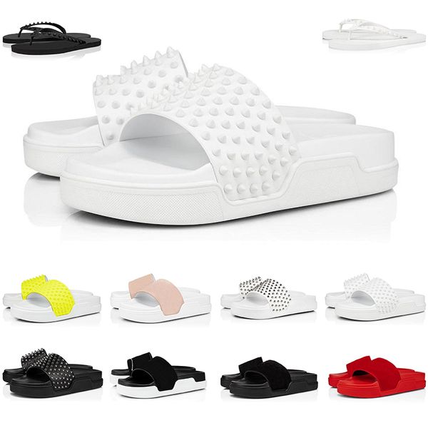 

designer studded slippers studs rivet suede sandals mens printed slides flat shoes summer red thick sole outdoor laser striped sandal high q, Black