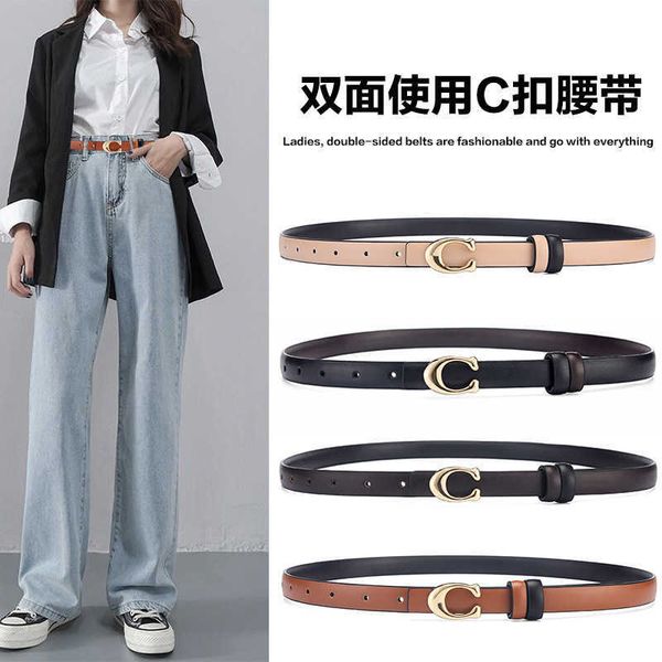 

belts women's c letter buckle korean thin fashion versatile jeans women's student pants belt, Black;brown