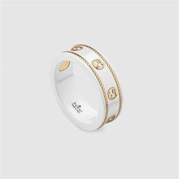 

2023 designer new jewelry zhan the same old home black and white ceramic ring 18k gold fried dough twist couple, Silver