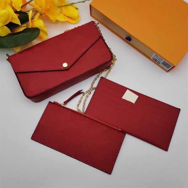 

3-piece wallet clutch bag women small accessory chain can be ly switched between the shoulder bags279c, Red;black