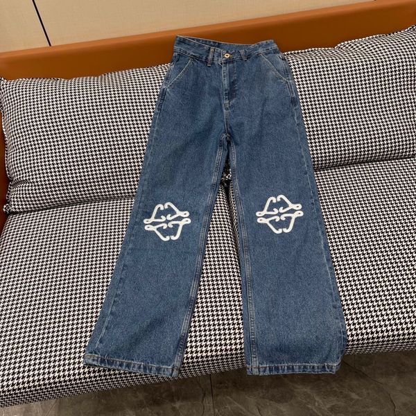 

women's jeans luxury designer couple dreamyaesthetic women loose casual letter embroidery cotton straight jeans plus size 5xl k048, Blue