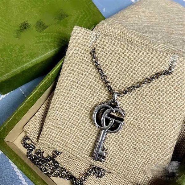 

2023 designer new jewelry silver vine carving double shape minority personality high-grade key used couple necklace, Black