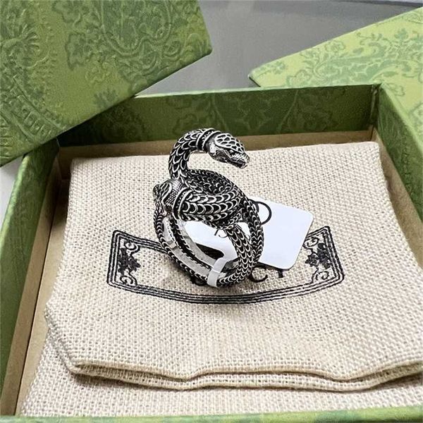 

2023 designer new jewelry silver double head winding men's and women's old snake pattern couple ring