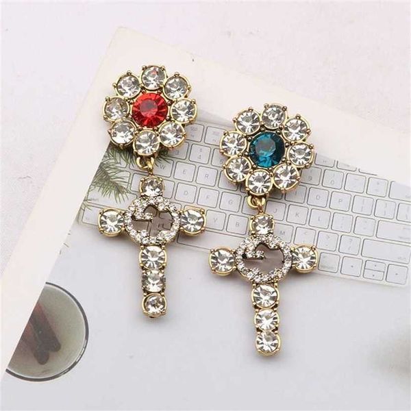 

2023 designer new jewelry sense ancient home exaggeration color cross long tassel thin fashion flower female ear jewelry, Golden