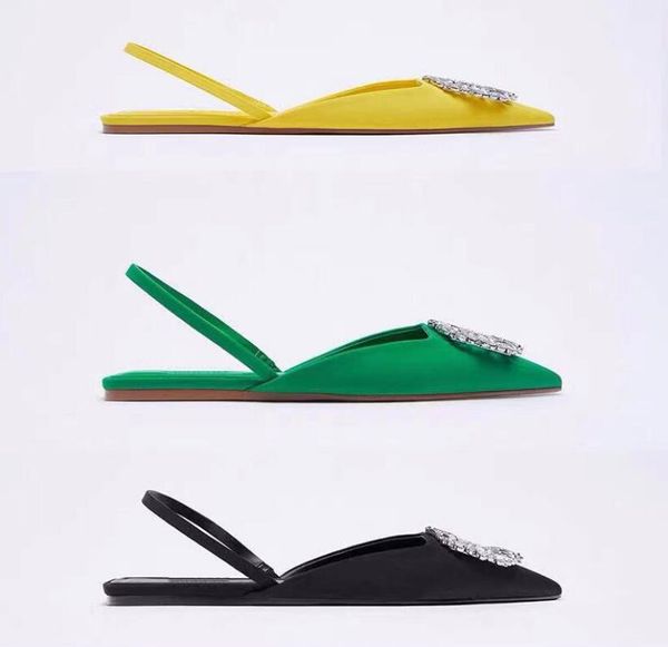 

women's slippers 2023 new summer drill buckle mueller shoes women's rhine-drill square mouth half drag flat pointed toe sandals, Black