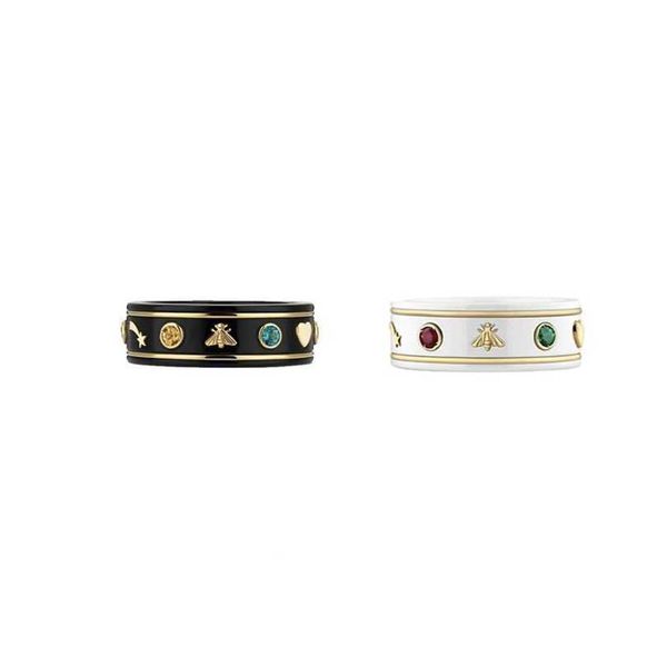 

2023 designer new jewelry gujia 925 sterling silver black and white ceramic stone inlaid ring star moon couple personality ring