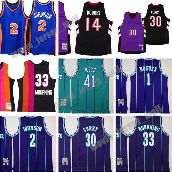

rice basketball jerseys 41 glen 1 tyrone rice muggsy larry dell johnson curry alonzo chris mourning paul mitchell and ness custom stitched j, Black;red