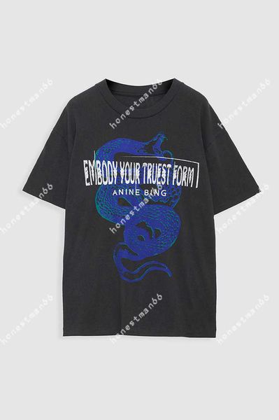 

23ss anine bing women fashion classic cotton tee ab new niche snake letter print t shirt snowflake washed short-sleeved t-shirt, White