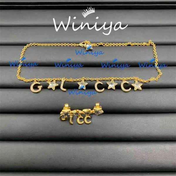 

2023 designer new family necklace gujia letter five pointed star diamond neck chain ear clip fashion temperament trend jewelry, Silver