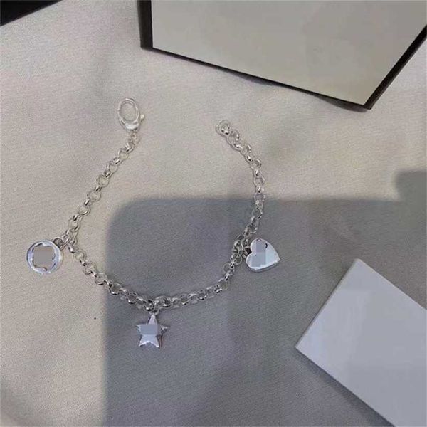 

2023 designer new jewelry sterling silver star heart double pendant fashion trend couple bracelet ins, Black