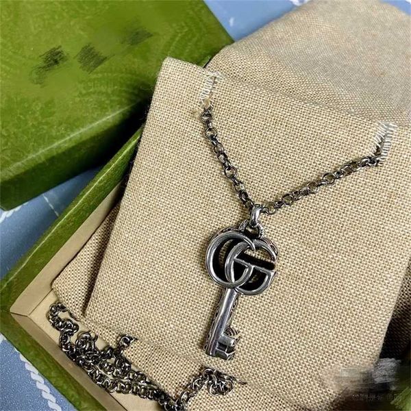 

2023 designer new jewelry silver vine carving double shape minority personality high-grade key used couple necklace, Black