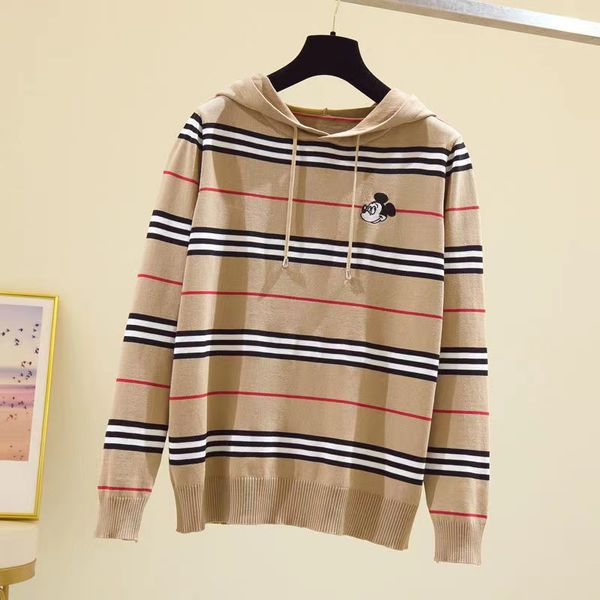 

designer striped knitted hoodie fashion embroidery long-sleeved loose pullover, Black
