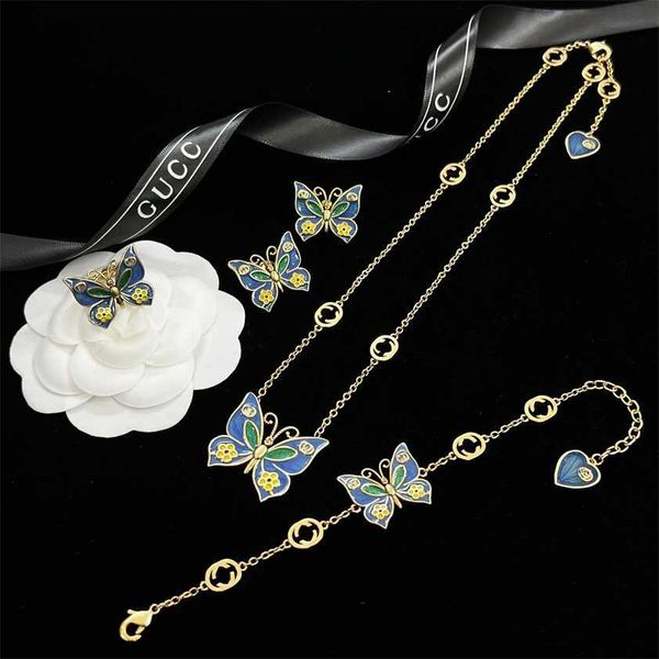 

2023 designer new g family necklace/gujia new letter enamel color matching butterfly sweater chain bracelet earrings femininity jewelry, Silver