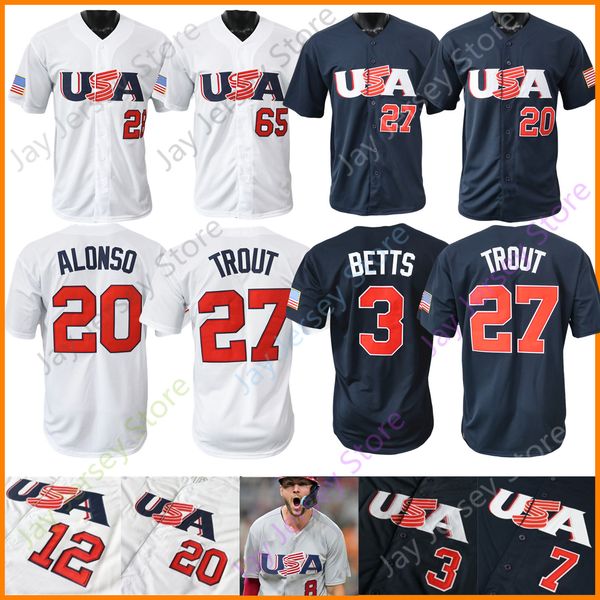 

2023 team usa baseball jersey mike trout bobby witt jr. nolan arenado cortes clayton kershaw realmuto mookie betts trea turner cedric mullin, Blue;black