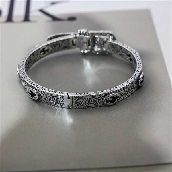 

2023 designer new jewelry gu shuang thai silver antique belt bracelet personalized antique male female couple pattern bracelet, Black