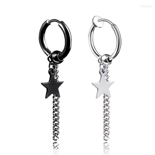 

backs earrings korean fashion ear clip on fake piercing for women men chain star pendant stainless steel jewelry, White;black