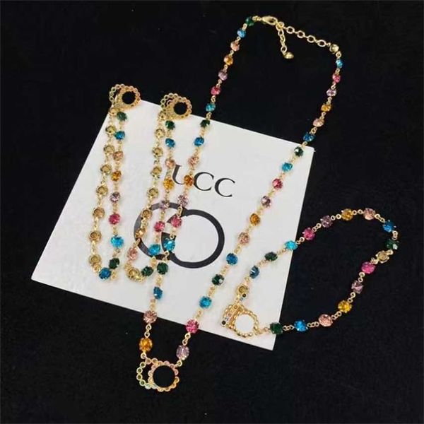 

2023 designer new gujia double g colored stone necklace bracelet brass material personalized fashion versatile set chain female, Black