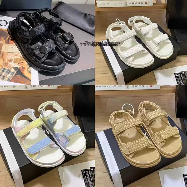 

slippersdesigner women sandals dad caviar leather slippers crystal calf quilted slides fashion platform sandal with box vcf, Black