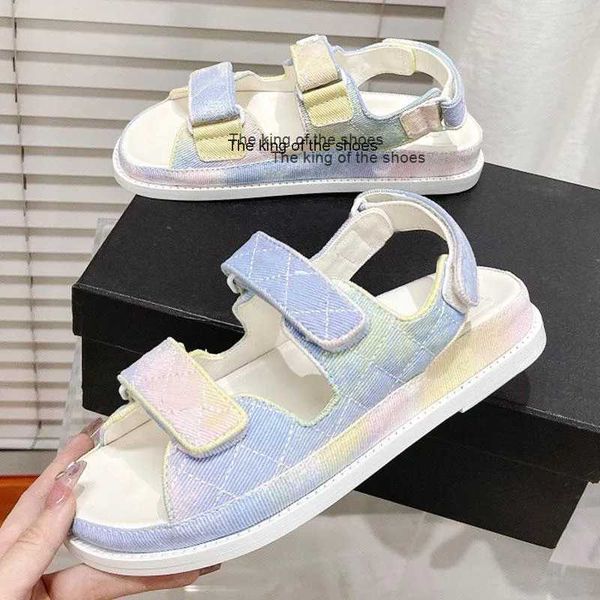

slippersdesigner dad sandals jelly sandal women sandals leather flat slides platform summer grandad luxury sandal beach circular with box 35, Black