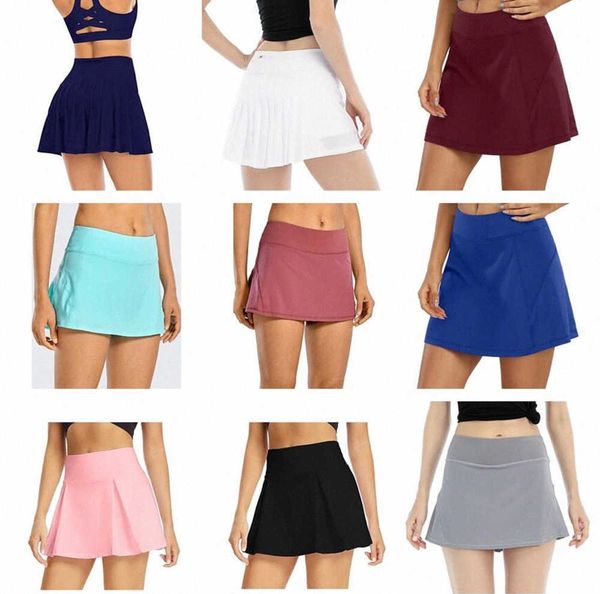 

lu-09 lulus womens colors skirt tennis pleated yoga short gym athletic clothes woman running fiess golf pants shorts sports fashion 2023, Black