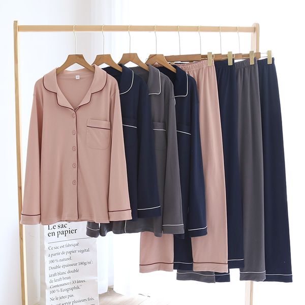 

womens sleepwear winter 2 piece couple pajamas set long sleeve trouser home wear pure cotton for women female service 230317, Black;red