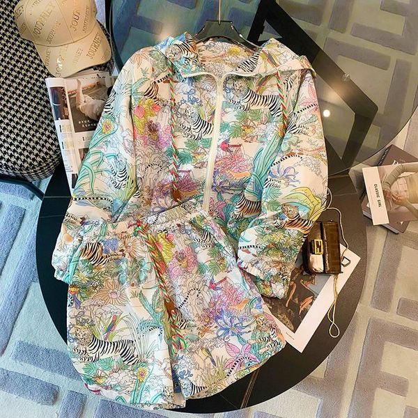

womens two piece pants summer fashion tracksuit sets outifits casual zip hooded sweater shortssuit tiger print clothes 230317, White