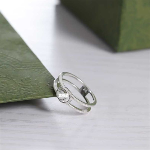 

2023 designer new fashion jewelry narrow double hollow out light luxury simple male and female lovers same ring, Silver