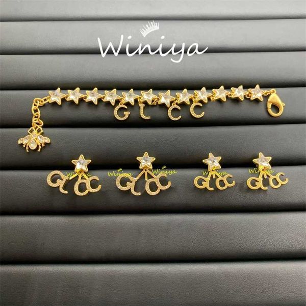 

2023 designer new g family bracelet / gujia new letter inlaid five pointed star diamond bee bracelet earrings temperament style jewelry, Silver