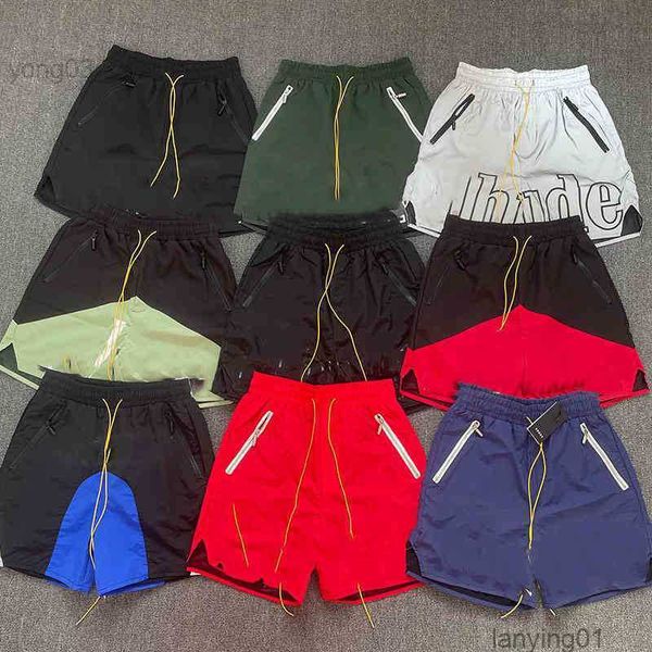 

high street rhude short two-color stitching letter five-point pants drawstring shorts casual, White;black