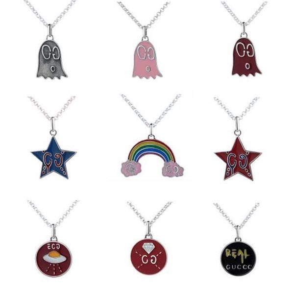 

2023 designer new jewelry double phantom rainbow spacecraft star skull net red enamel necklace for men and women, Silver
