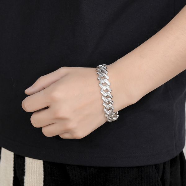 

hip hop necklace 16mmt square spring buckle diamond cuban chain for men, Silver