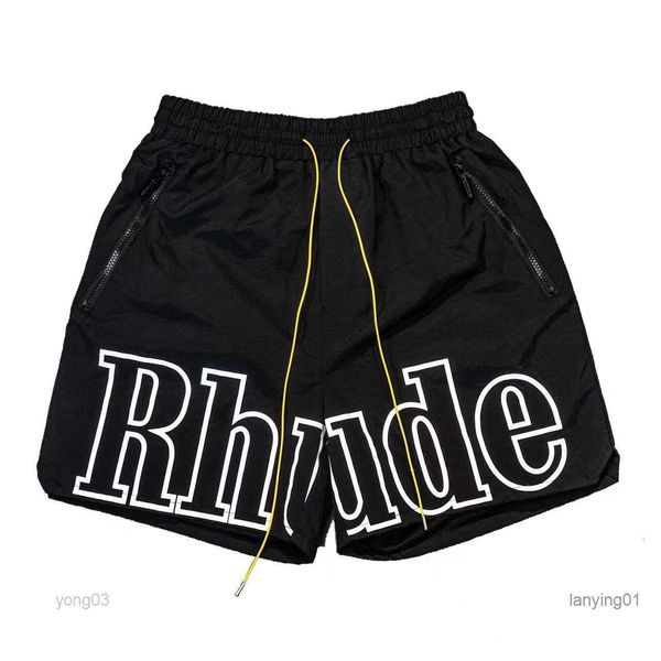 

rhude designer shorts mens summer fashion beach swim hip-hop letter printing five-point drawstring casual wide-leg, White;black