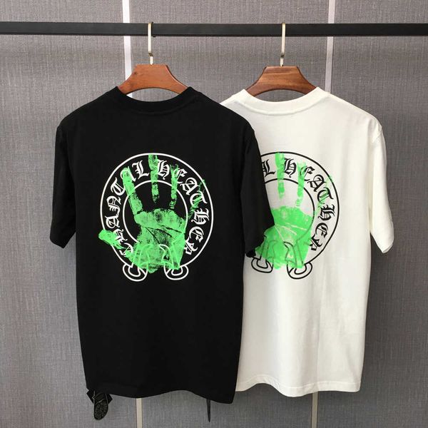 

men's t-shirts ch summer tide brand round neck short sleeve t-shirt palm graffiti spray horseshoe scroll sanskrit printing for men and, White;black