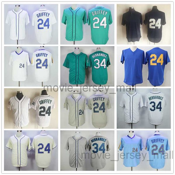 

vintage college baseball wears jersey 24 ken griffey 34 felix hernandez blank jerseys men women youth size s--xxxl, Blue;black