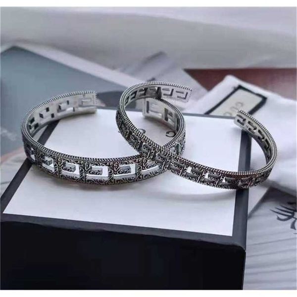 

2023 designer new fashion jewelry double ancient hollow out bracelet thai silver fashion carved pattern men's and women's punk bra, Black