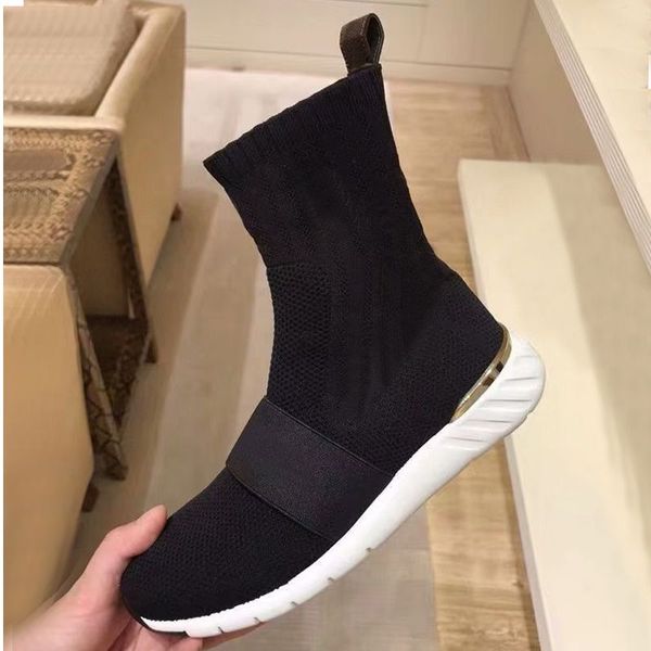 

autumn winter platform socks boots letter casual shoes women designer shoes fashion sports knitted elastic boot lady thick sneakers large si, Black