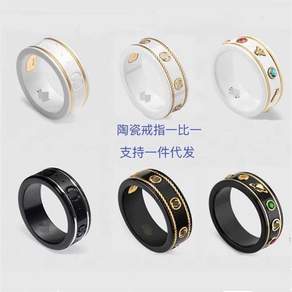 

2023 designer new s925 gujia guqi double g porcelain online red one pair couple ring, Silver