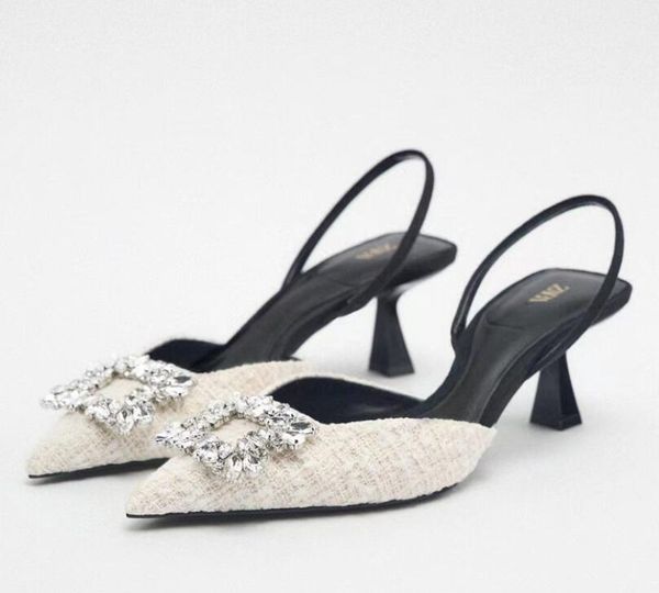 

slippers 2023 new women's shoes rhinester square buckle inlaid bright deeringheel high heels pointy stiletto sandals female, Black